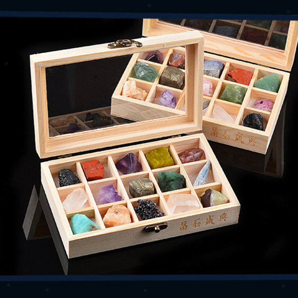 Set of 15 Drum Stones Crystal Stones Quartz Crystals Stone with Wooden Box for