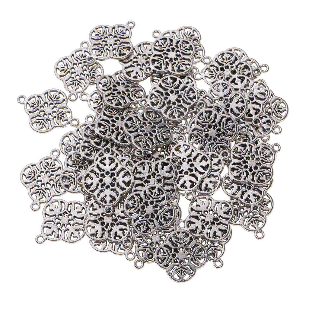 50 Pieces Alloy Filigree Flower Charm Pendants for Crafting for Bracelet