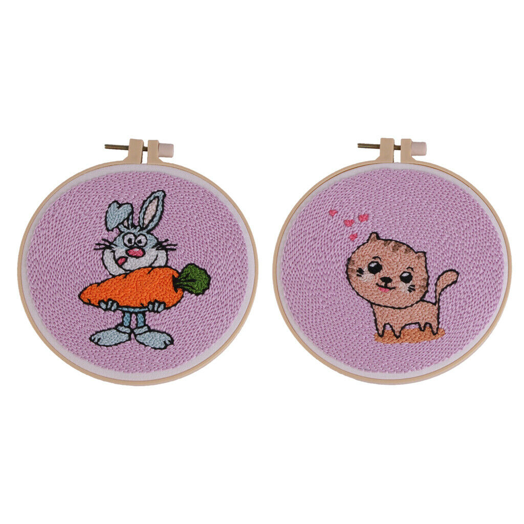 2 Sets Punch Needle Kit with Basic Tools Punch Needle Pen Lovely Bunny Cat