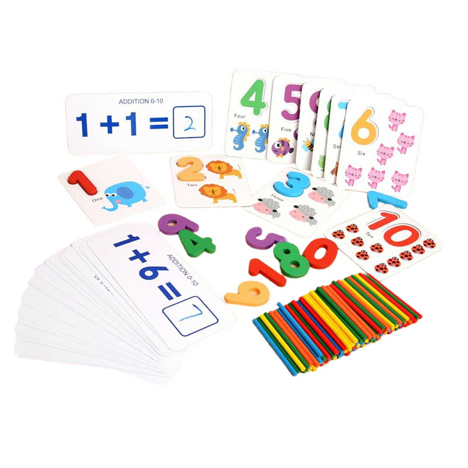 Preschool Kids Math Educational Toys Counting Wooden Sticks Number Cards