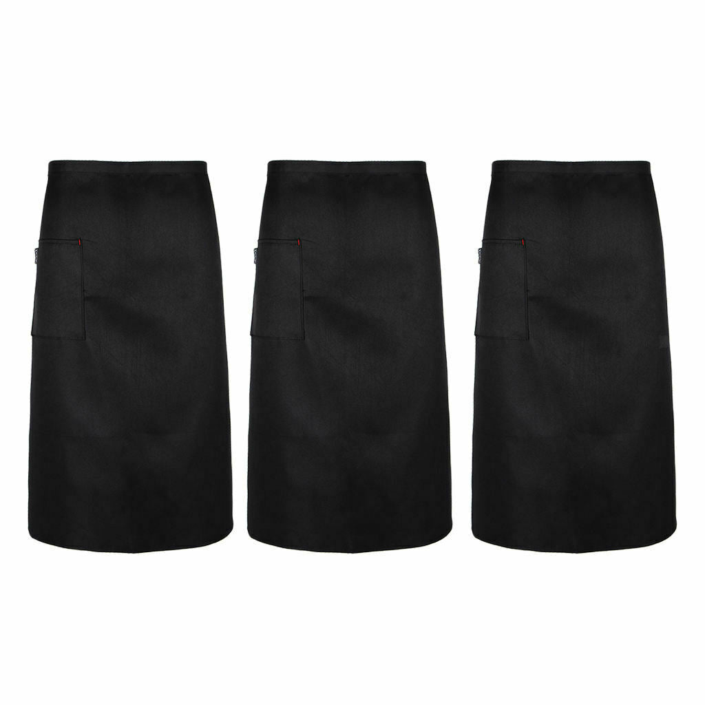 3pcs Black Restaurant Home Kitchen BBQ Cooking Short Adjustable Aprons with