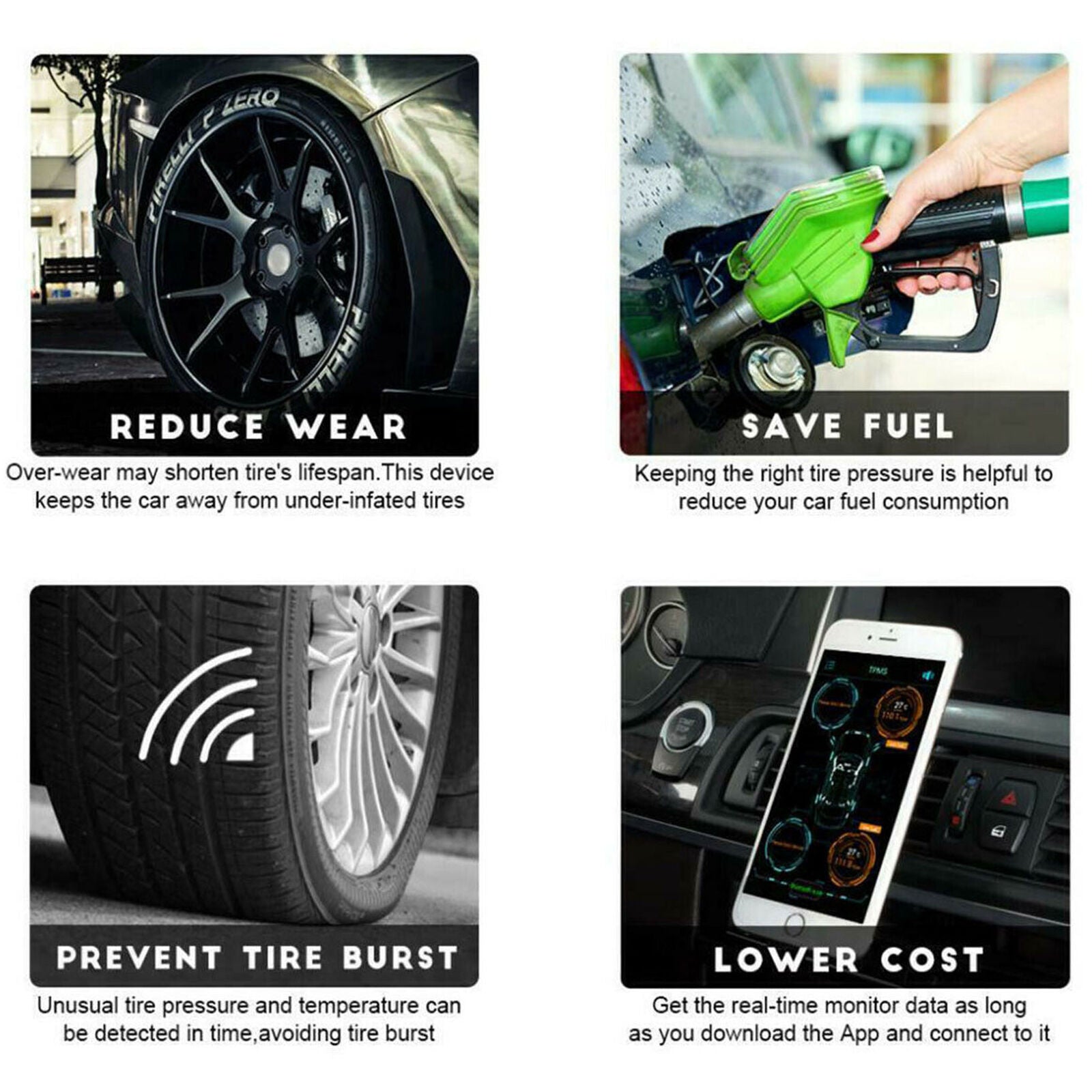 Smart 4.0 Car TPMS Bluetooth Tire Pressure Monitoring System 4 External Sensors