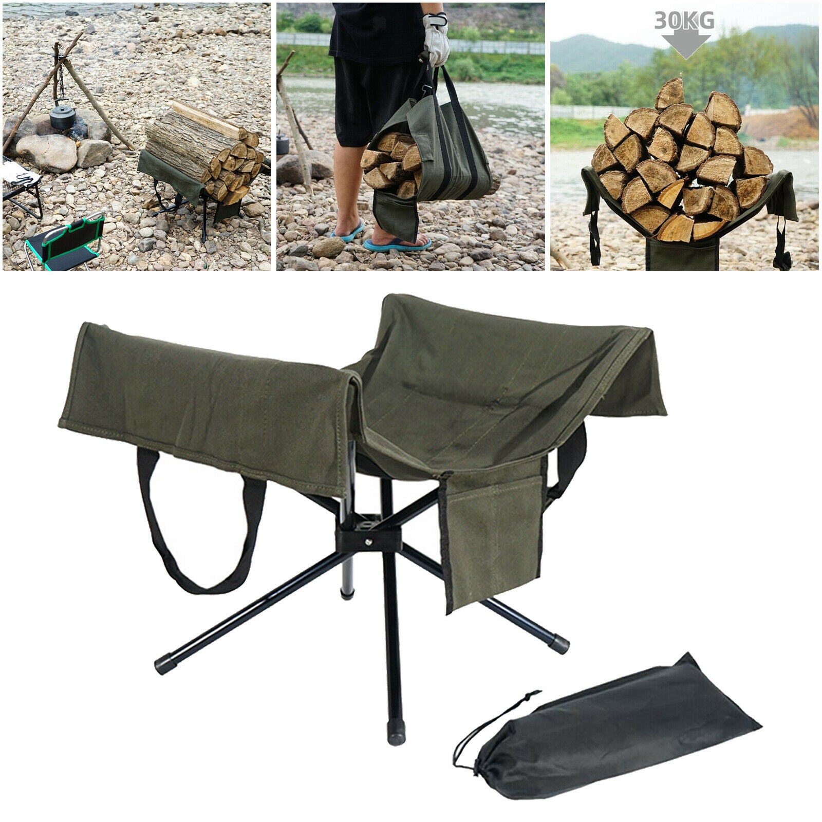 Firewood Carrier Heavy Duty Wood Tote Bag Log Holder for Camping Cooking