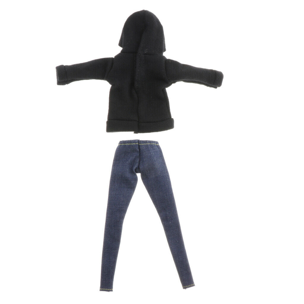 2x Fashionable BJD Clothing Black Hoodie with Jeans Pants for 1/6 Dollfie SD