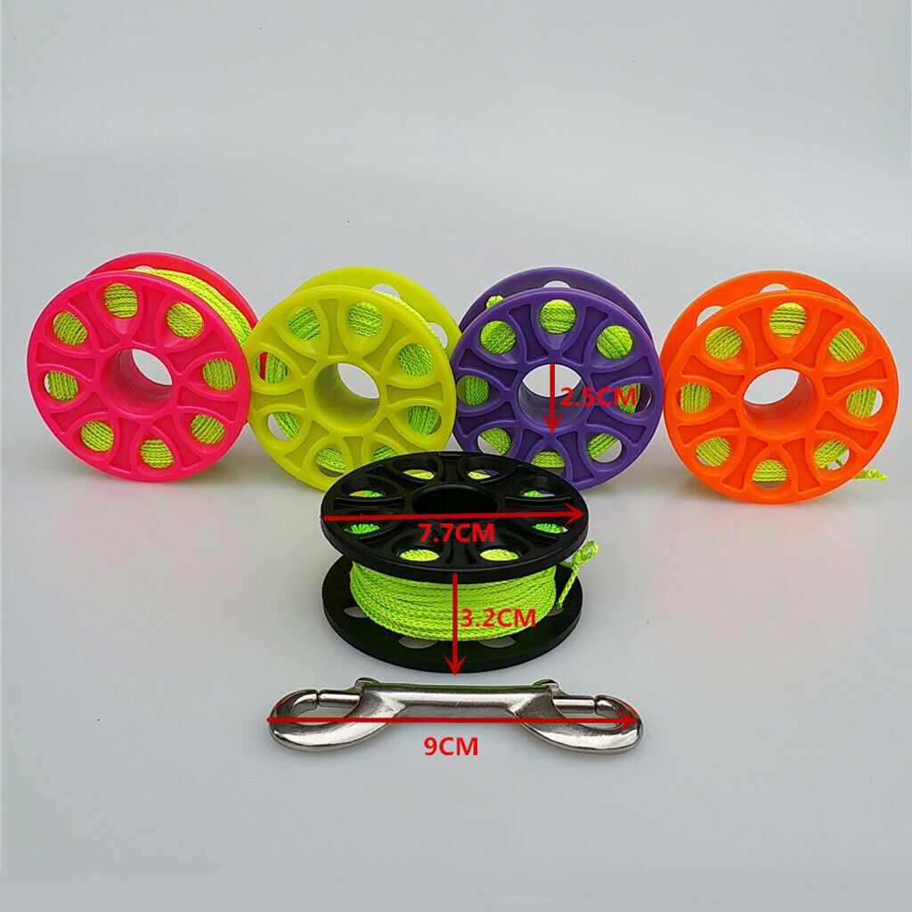18m Finger Spool Reel Scuba Diving with Stainless Steel Bolt Snap Orange