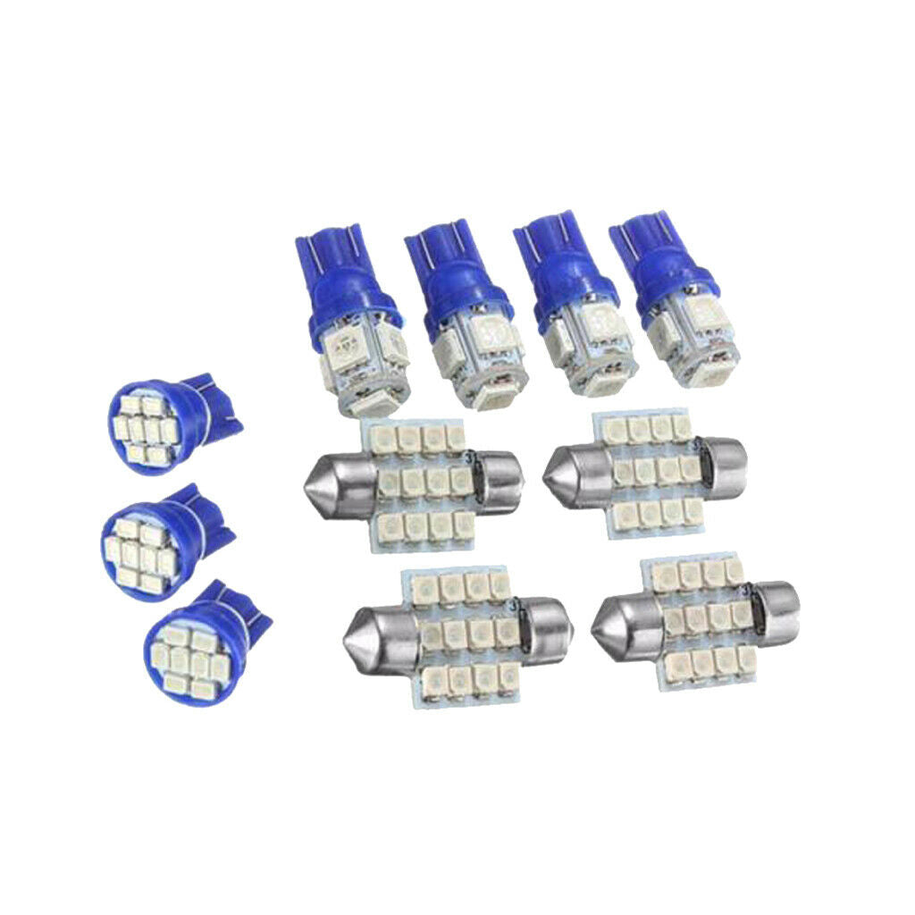 11 Pieces Universal Blue LED Lights Interior T10 & 31mm Map Dome Light Lamp