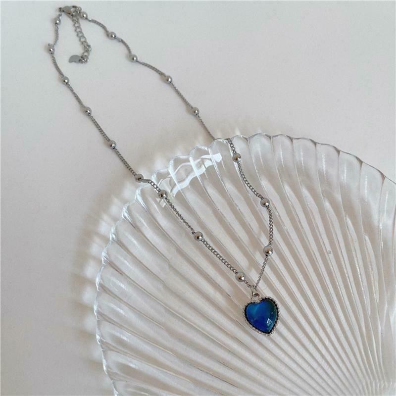 Female Jewelry Temperature Sensing Necklace Heart Shaped Pendant for Women Girls