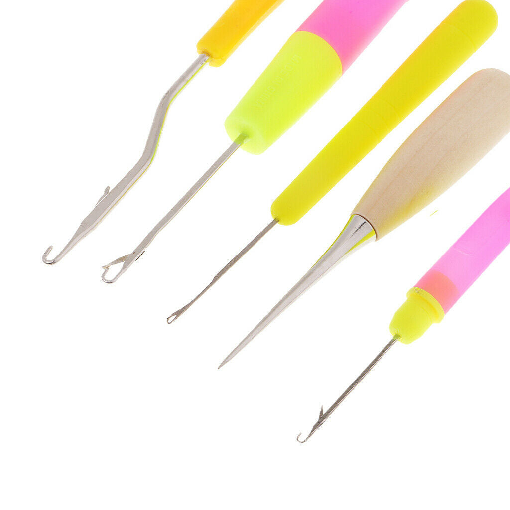 5pcs Wood/Plastic Crochet Latch Hooks Lock Needles Awl For