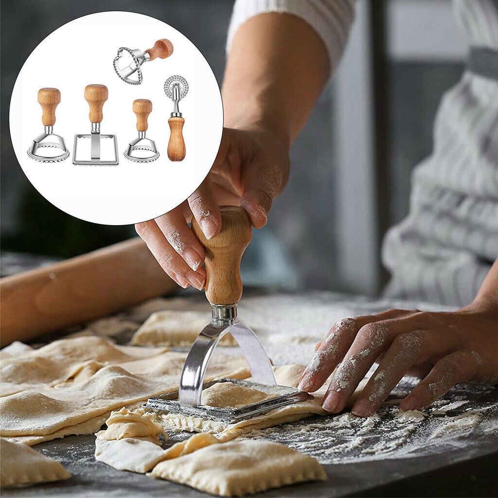 Ravioli Stamp Set (Set of 5), Ravioli Maker Cutter with Wooden Handle