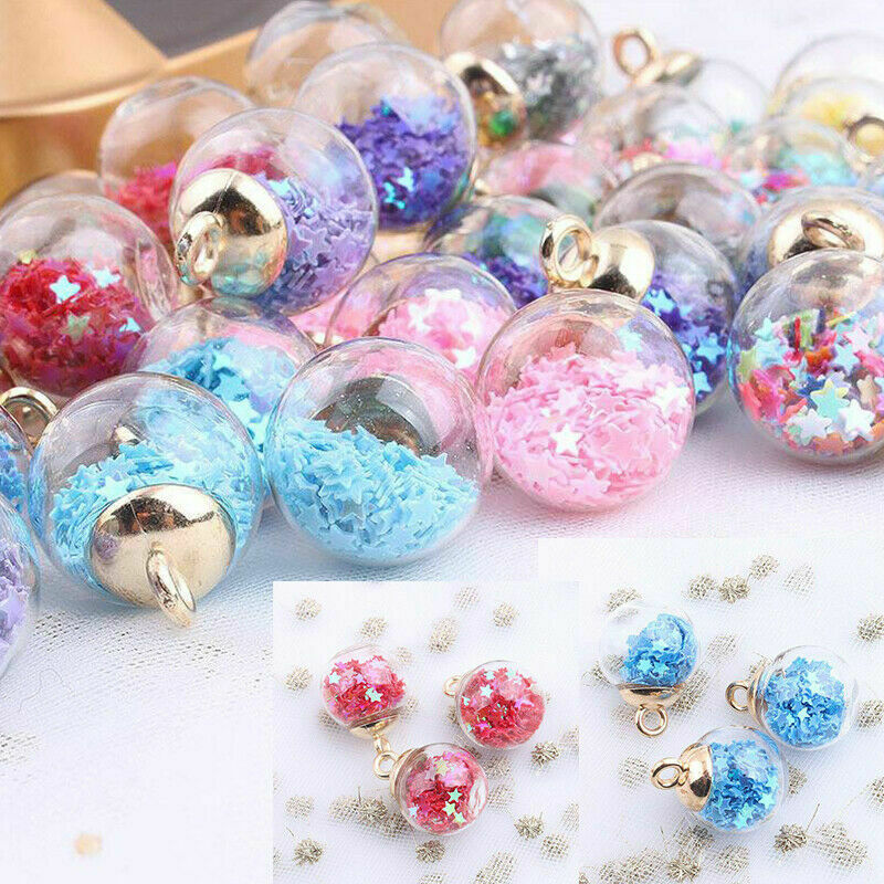 20Pcs Mini Glass Ball Pendants Confetti DIY Making Round Transparent Jewelry Set