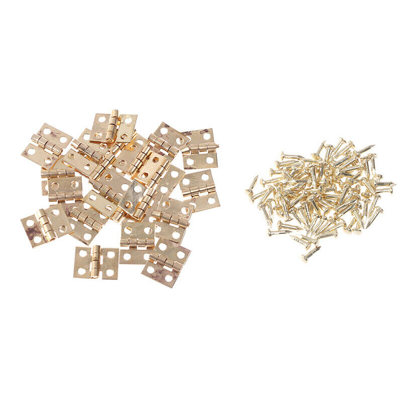 20pcs Cabinet Door Hinges Brass Plated Mini Hinge Small Decorative Jewe XC