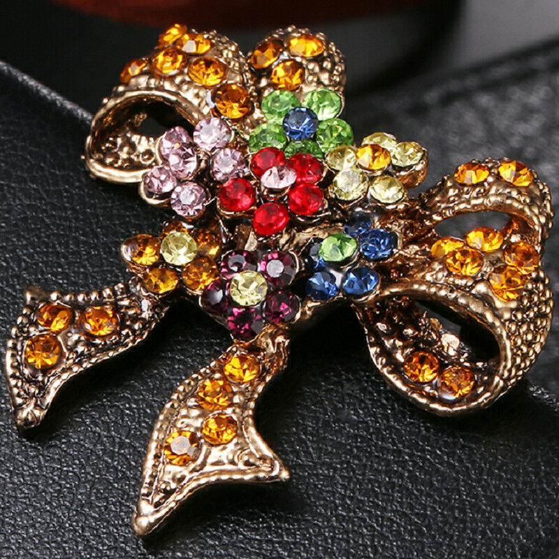 Enamel Bowknot Crystal Rhinestone Brooch Pin Women Suit Collar Brooch Jew.l8