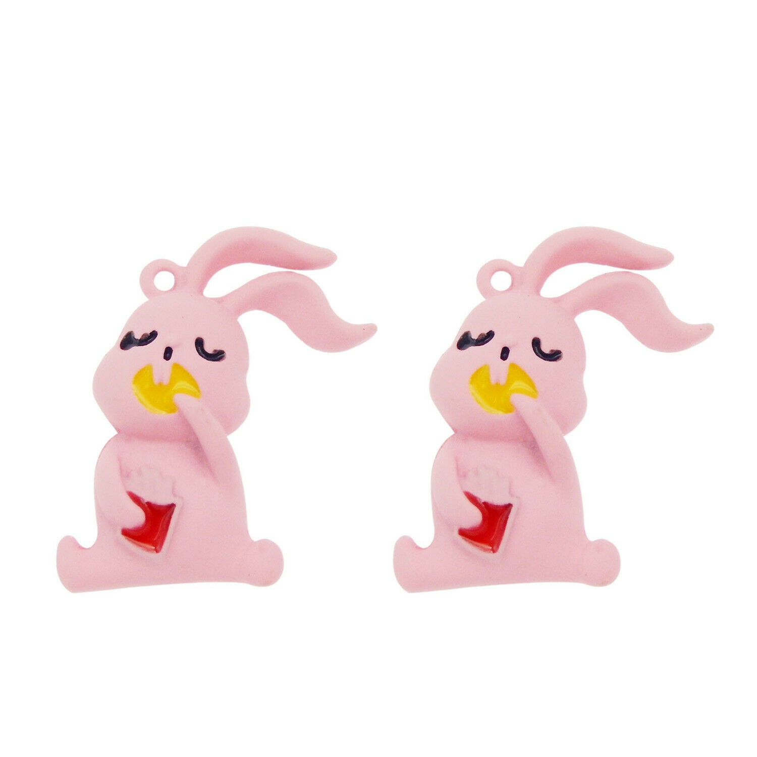 8PC Enamel 23x15mm Pink Rabbit Bunny Animal Pendant Charms for Bracelet Necklace