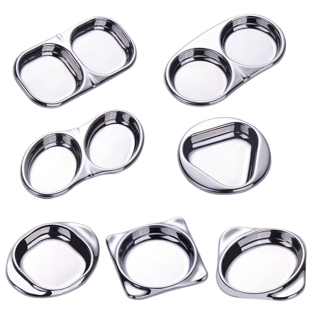 Stainless Steel Seasoning Dish Sauce Sugar Spice Dipping Bowl Double Square