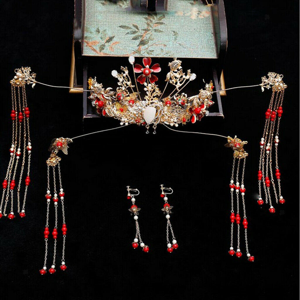 Handmade Chinese Style Wedding Bridal Hair Jewelry Hairpin Earring Set