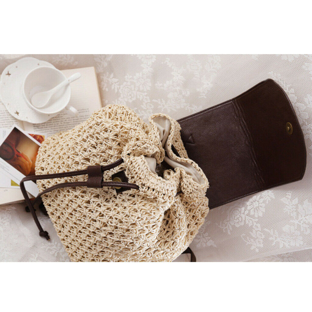 Women Fashion Sweet Straw Bag Beach Beige Shoulder Bag Backpack Beige