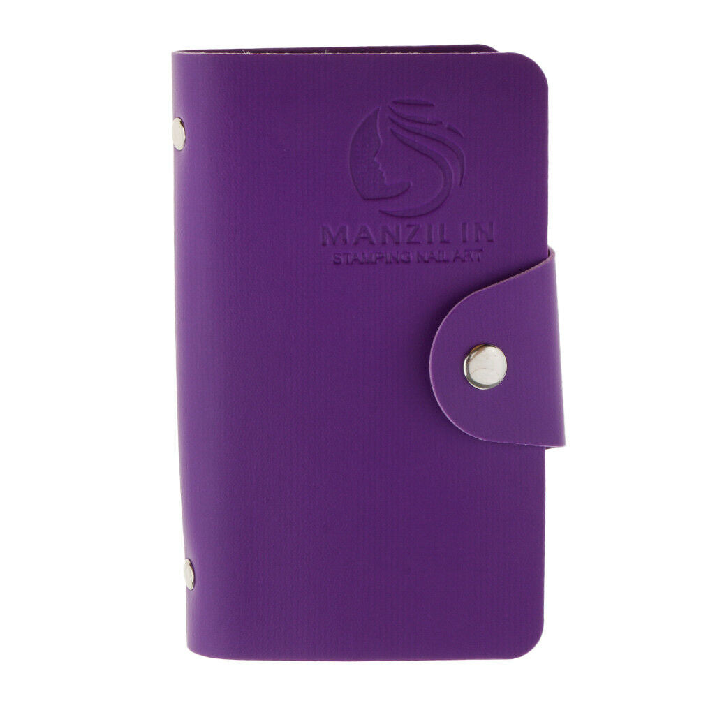 24 Slot Nail Art Stencil Stamping Plate Holder Organizer Case Bag Purple