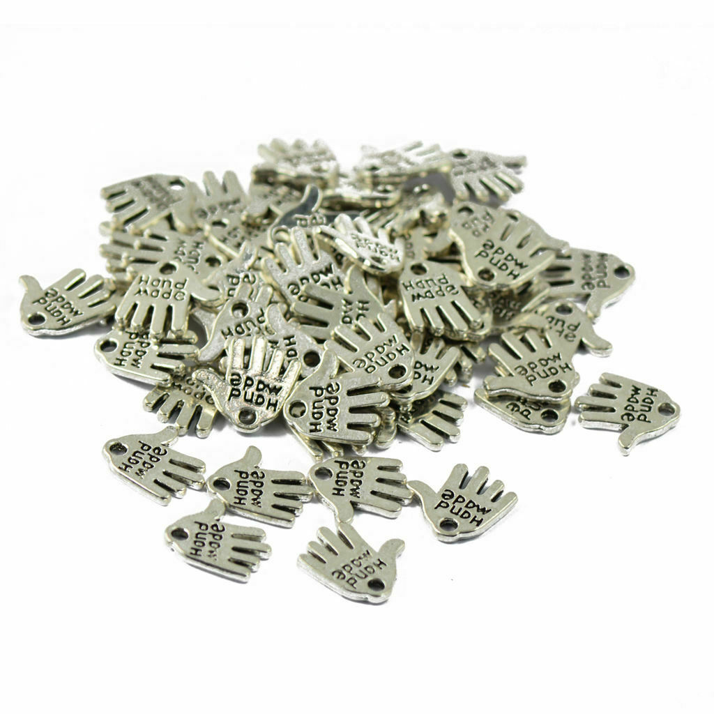 50 Pieces Lettering Charm Hand Shaped Pendant for Bracelet Findings DIY