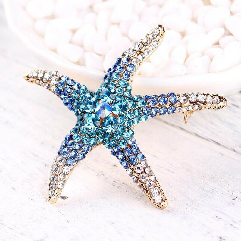 1Pc Crystal Rhinestones Starfish Brooches Women Brooch Pin Clothes Access.l8