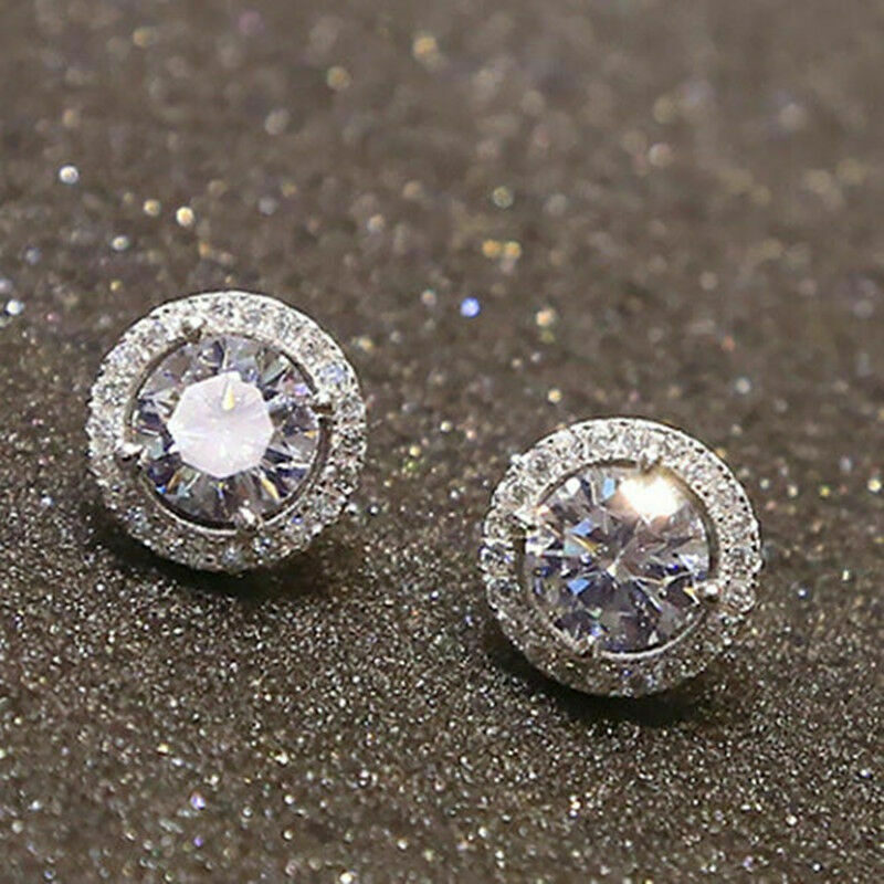 Women's Sanwood Nice Crystal Zircon Inlaid Ear Stud Platinum Plated Earrings Hot