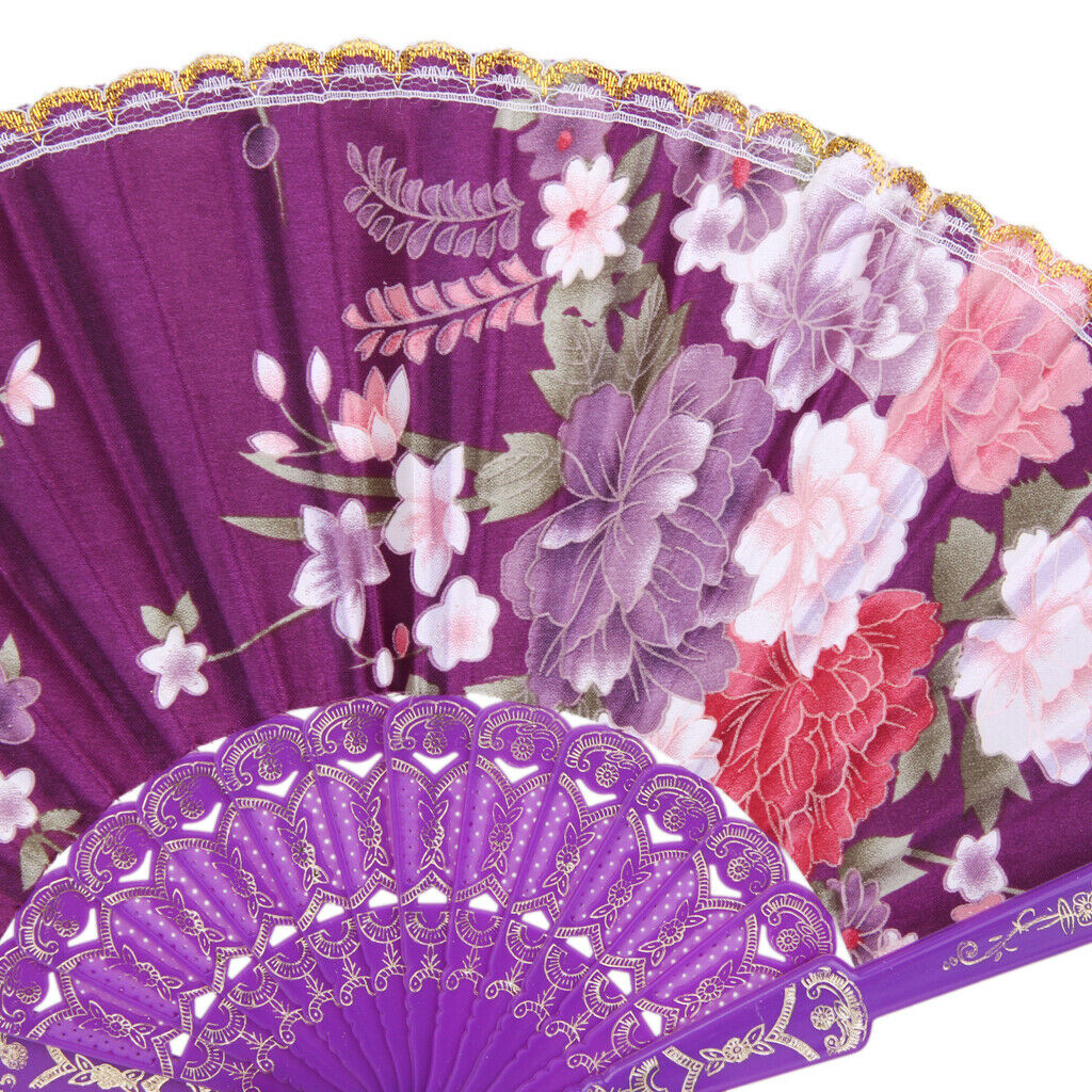 Sweet Style Foldable Folding Floral Print Style Hand Fan Royal Blue &
