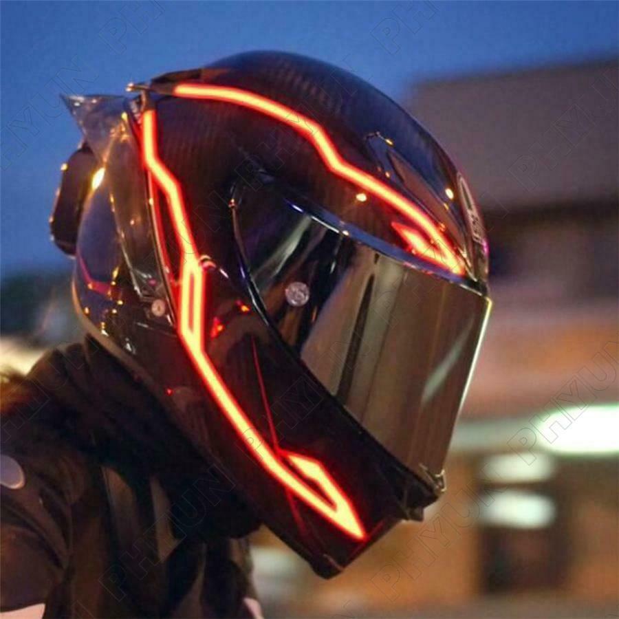 4-in-1 Motorcycle Helmet Red Flashing Light Stripe Bar Riding LED Lamp Universal
