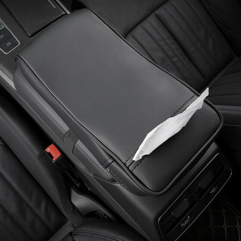 Memory Foam Car Armrest Cover Consoles Tissue Storage Box Pad Cushion PU Black