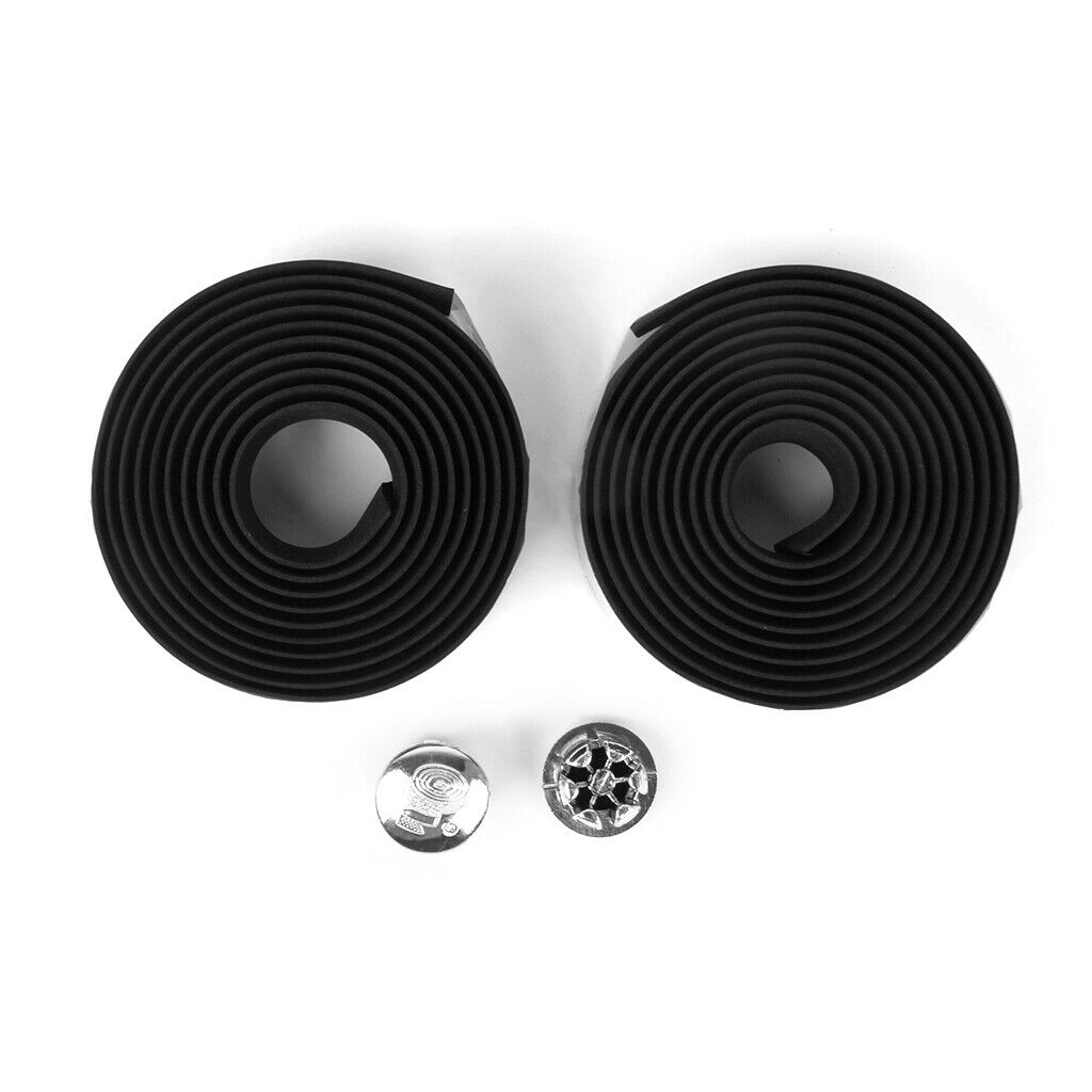 2pcs MTB Road Bike  Handlebar Tape Wrap +2 Bar Plug Black