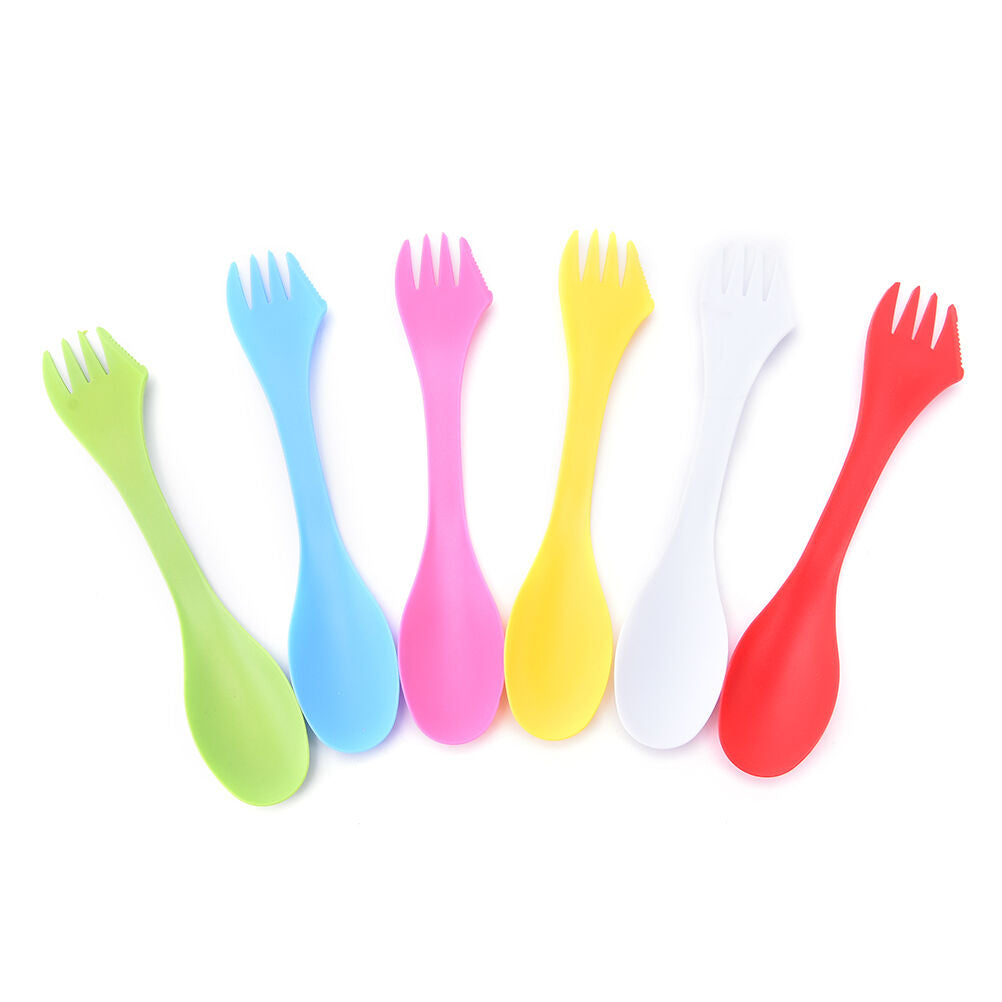 6x Multifunction Camping Hiking Utensils Spork Combo Travel Gadget Spoon Fork Lt