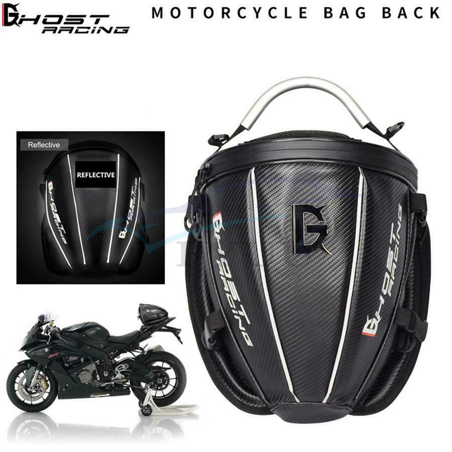 Motorcycle Rear Seat Tail Bag PU Leather Shoulder Backpack Waterproof Reflective