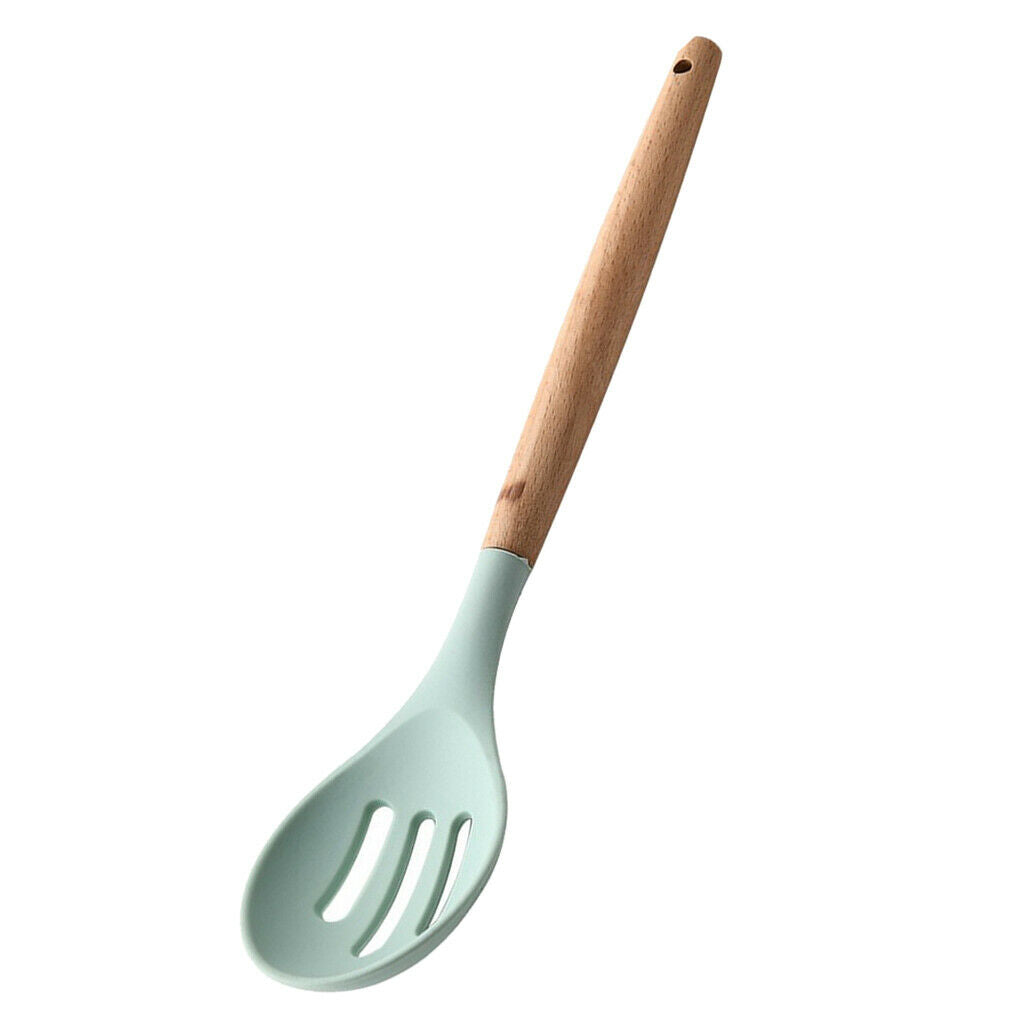 Silicone Cooking Slotted Turner Colander Spoon Kitchen Utensils Light Green