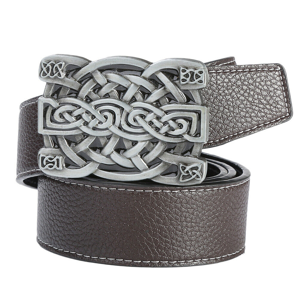 Casual Formal Men's Strap Belts Waistband Celtic Pattern Buckle Belt Coffee