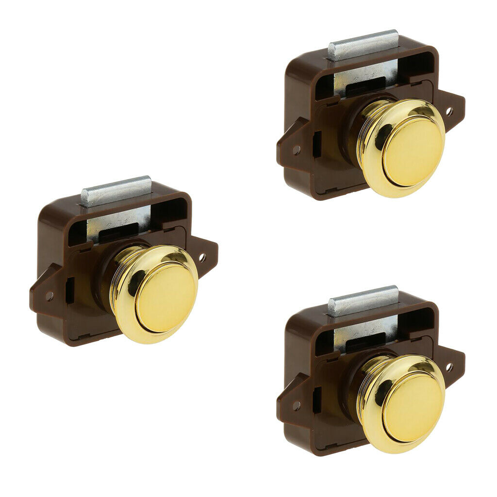 3x Mini Push Button Catch Lock Cupboard Door Drawer Knob Caravan Motorhome