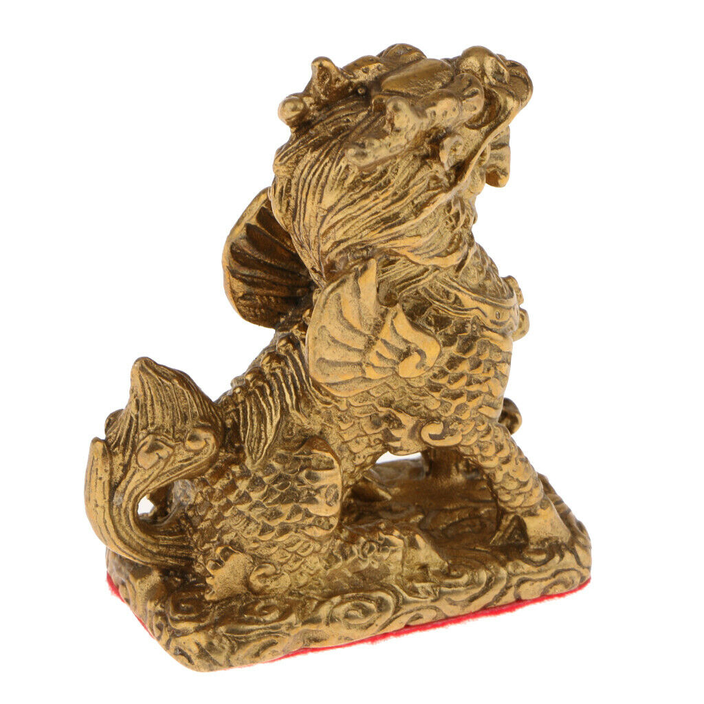 Golden Feng Shui Ornament Chi Lin/Kylin Wealth Prosperity Lucky Statue Handcraft