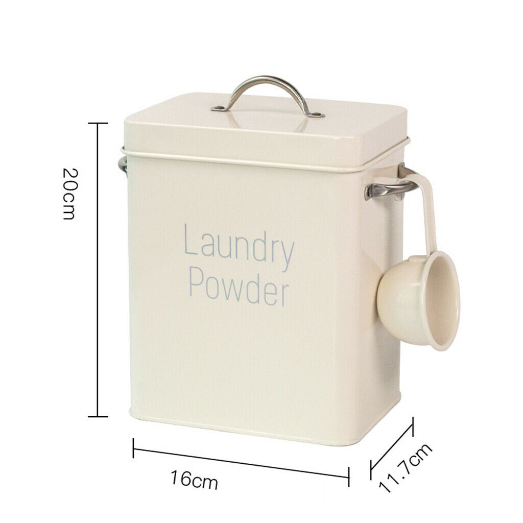 Laundry Powder Storage Tin Box Large Rice Organizer with Spoon White