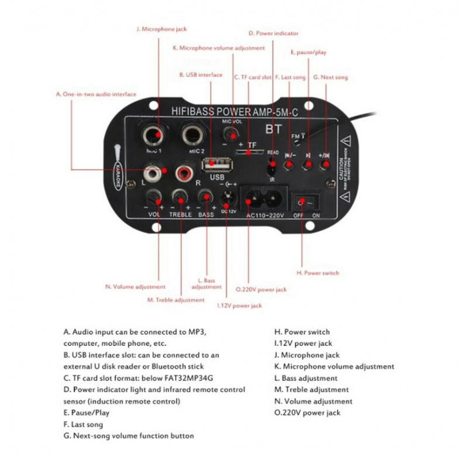 Digital Bluetooth Amplifier Board Mini 12V Stereo Subwoofer Broadcast Sound