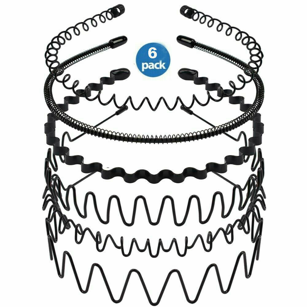6PCS Metal Hair Headband Wave Style Hoop Band Comb Sport Hairband for Men Women