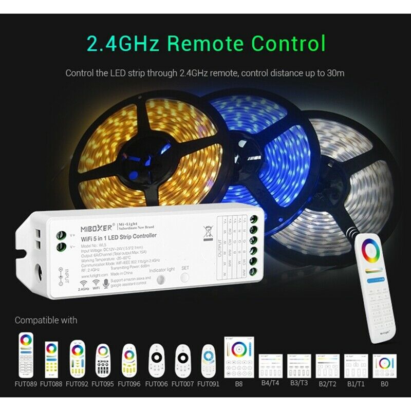 Miboxer WL5 LED Strip Light 5 in 1 Controller for CCT, RGB, RGBW 5050 3528 283R1