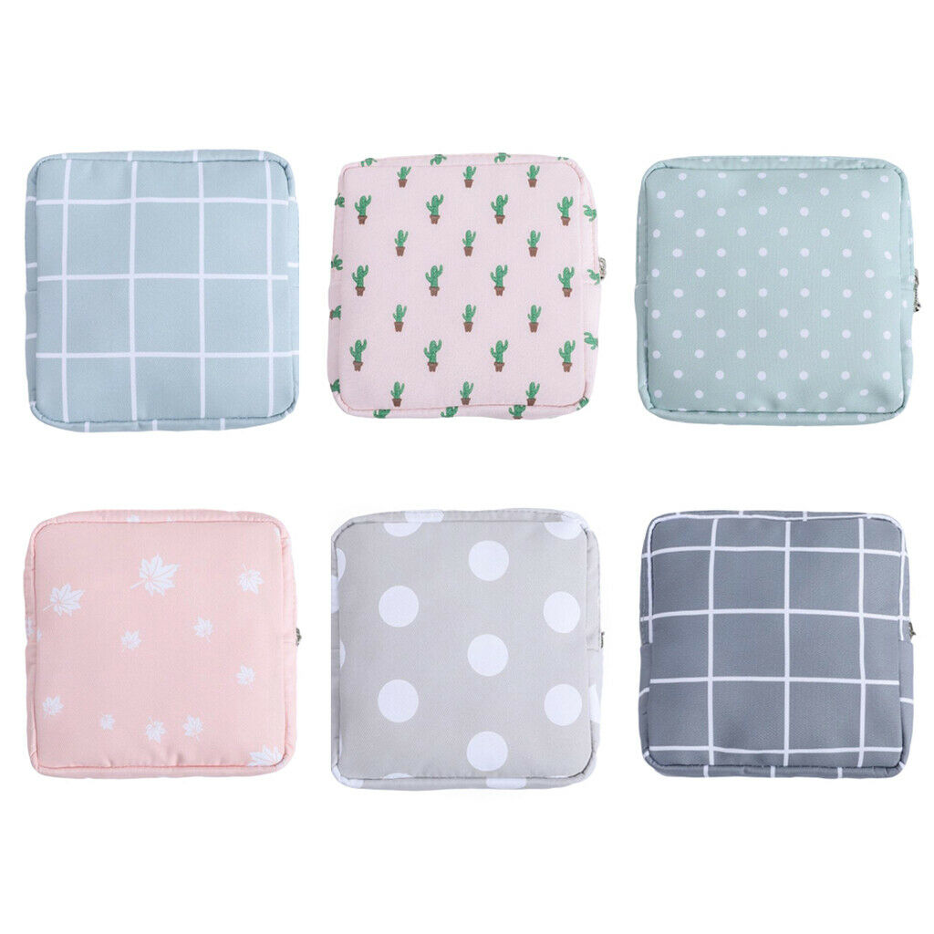 Zipper Cotton Sanitary Bag Towel Tampons Storage Holder for Girls Lady Blue