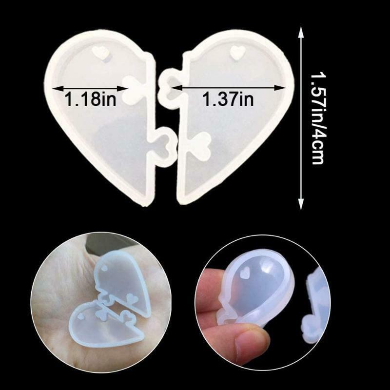 Couples Keychains Heart Shape Silicone Mold Lovers Puzzle Pendant Casting Molds