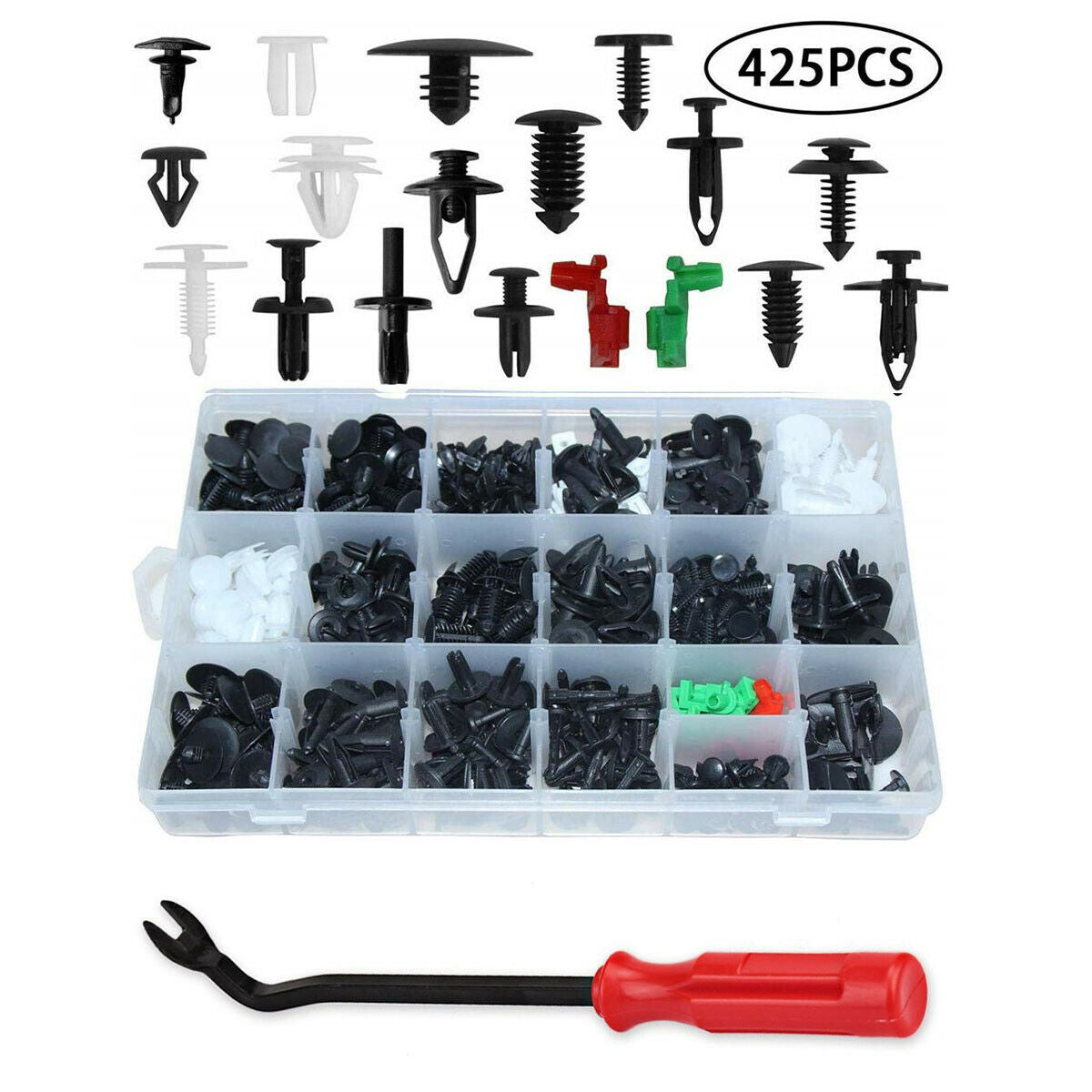 425pcs Auto Car Door Bumper Fender Mixed Fastener Clips with 8'' Car Repair Tool