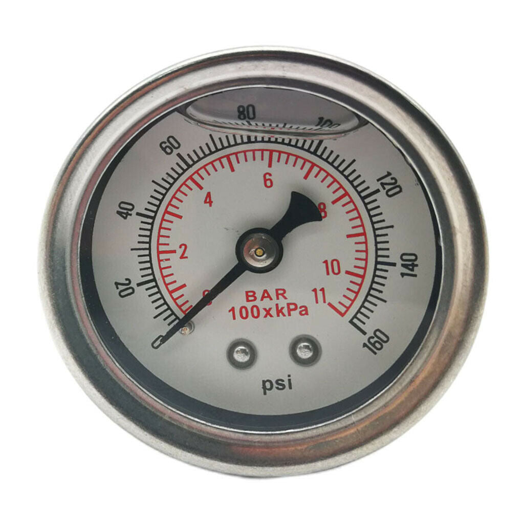 Fuel Pressure Gauge Liquid Filled 1.5 "0 160 PSI 1/8" NPT, Aluminum Housing