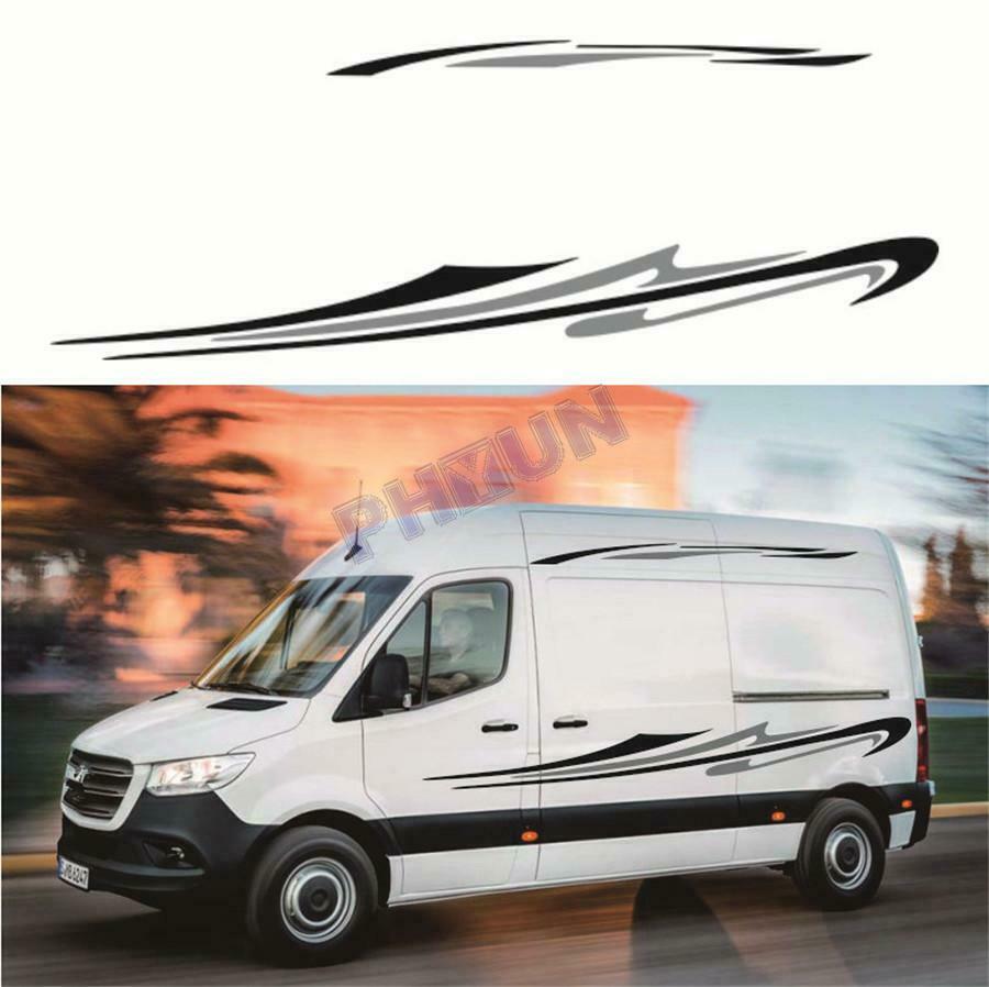 2x Car Truck Body Stickers Decals Black & Gray Stripes Sport Style 377cm* 12.5cm