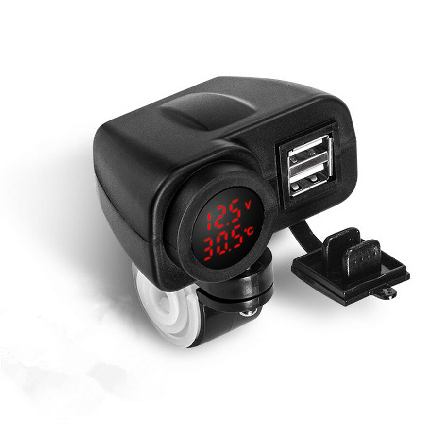 Waterproof 3 in 1 Red LED Digital Display USB Charger+Voltage Meter+ Thermometer