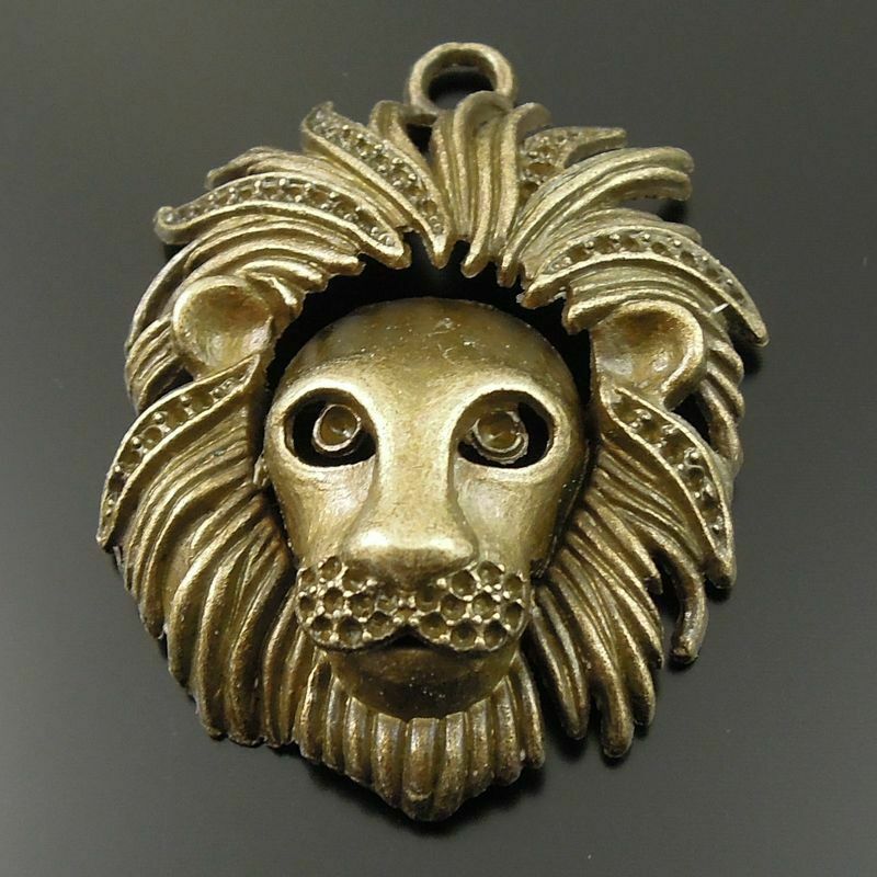 5 pcs Antiqued Bronze Alloy Charm Lion Head For Pendant Jewelry Findings 46*39mm