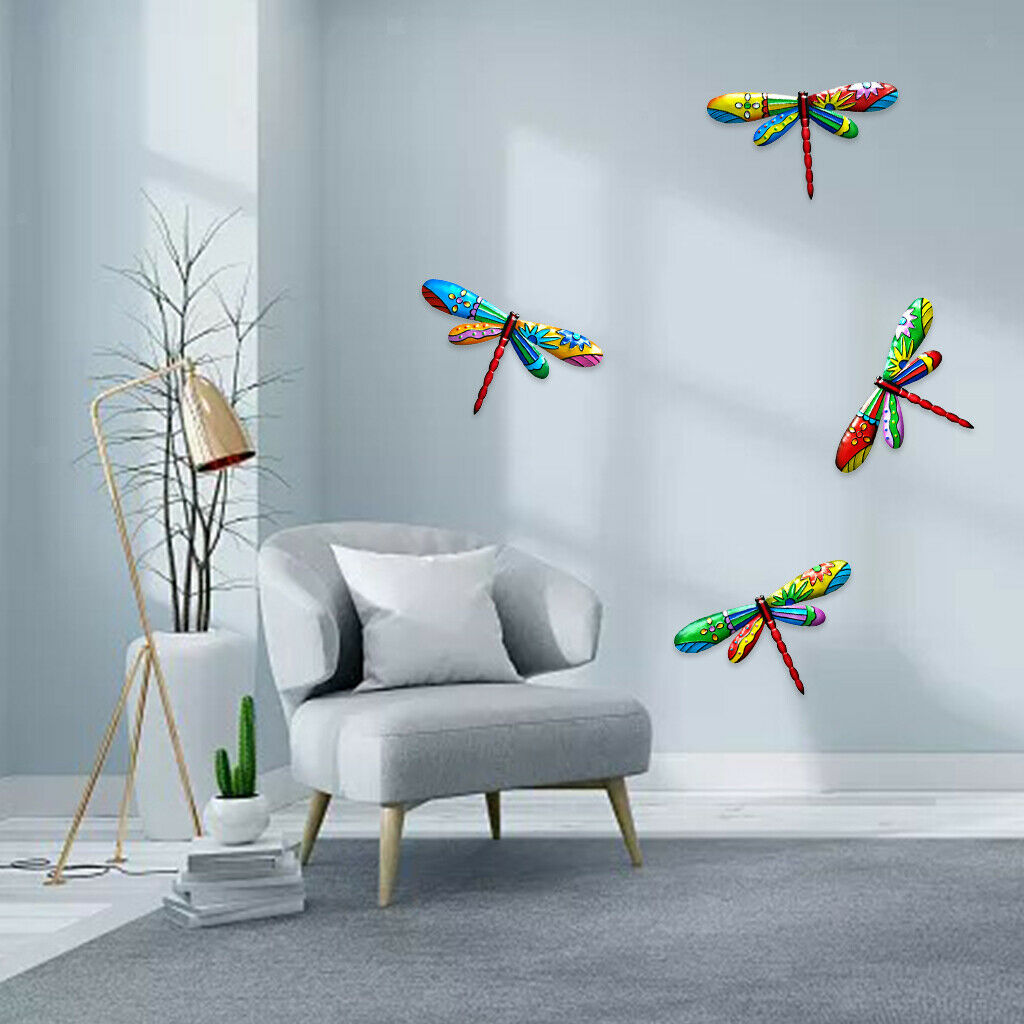 P4cs Metal Dragonfly Wall Decor Outdoor Statues Fence Hanging Decoration