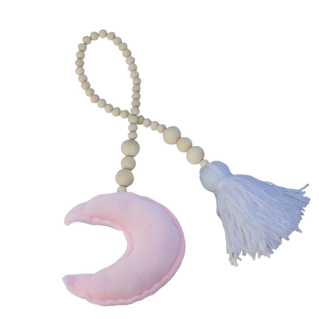 Wooden Tassel Pendant Bed Net Tieback Wall Ornament Pink Moon