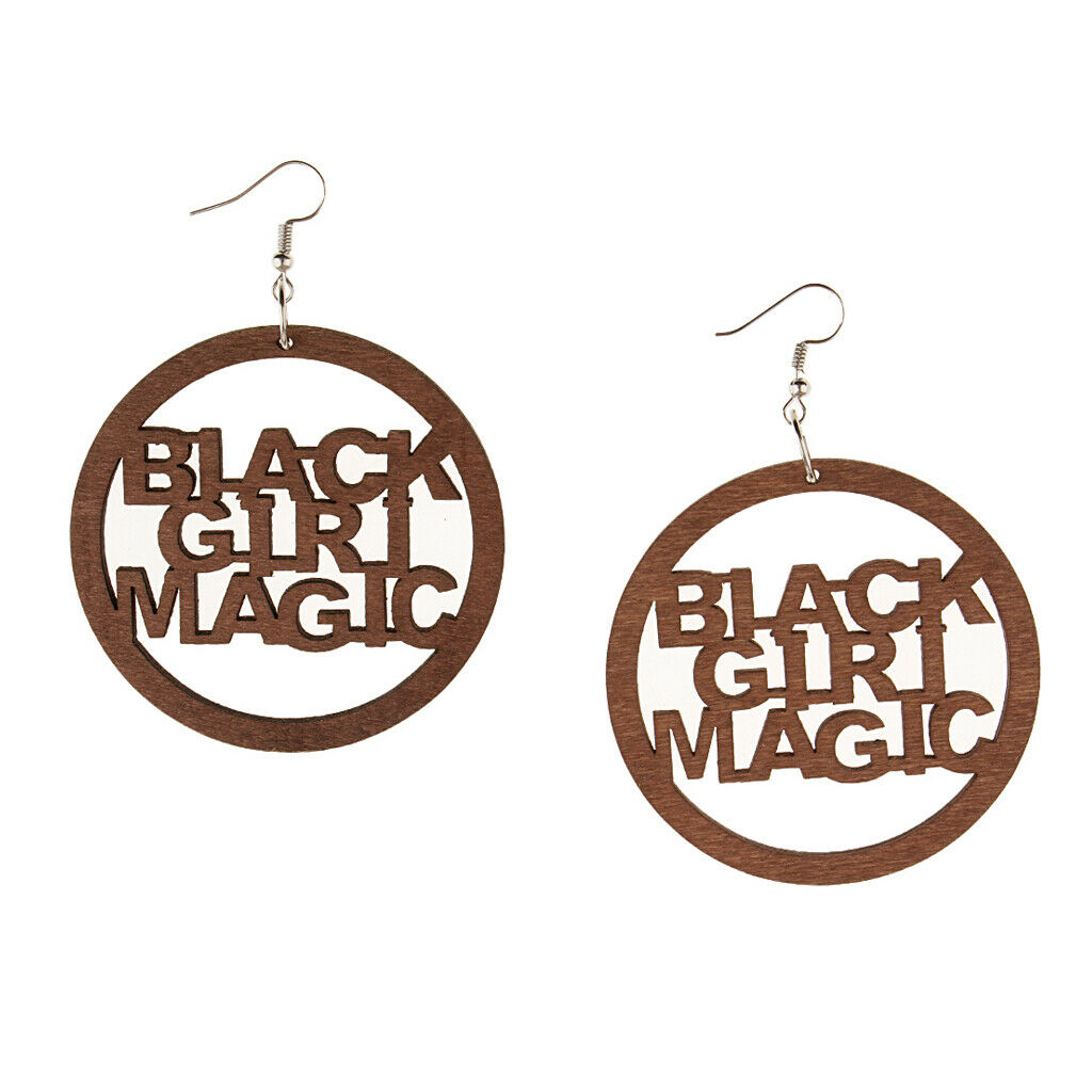 3 Pairs Wooden African Wood Ethnic Tribal Black Girl Magic Dangle Earrings