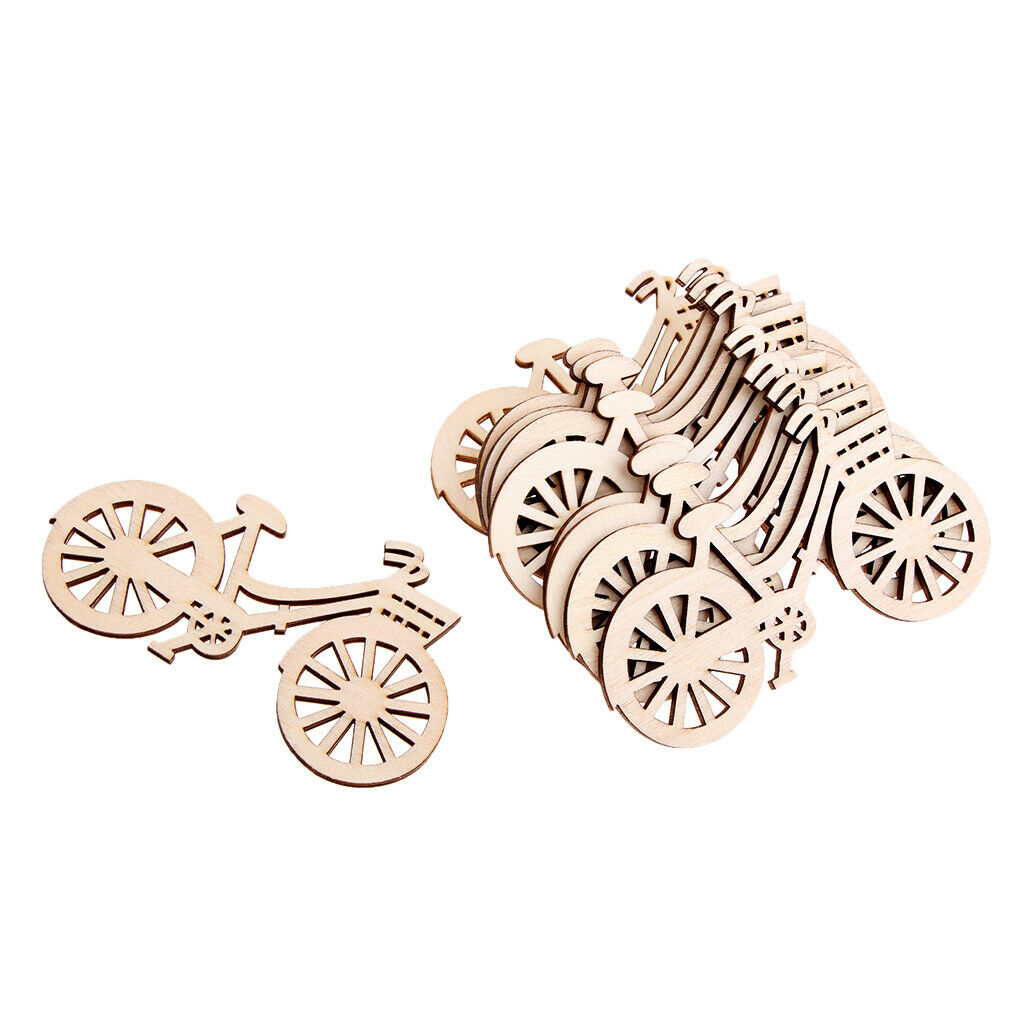 10 Pieces Natural MDF Wood Cutouts Shapes Wooden Bicycle Ornaments Embellishment