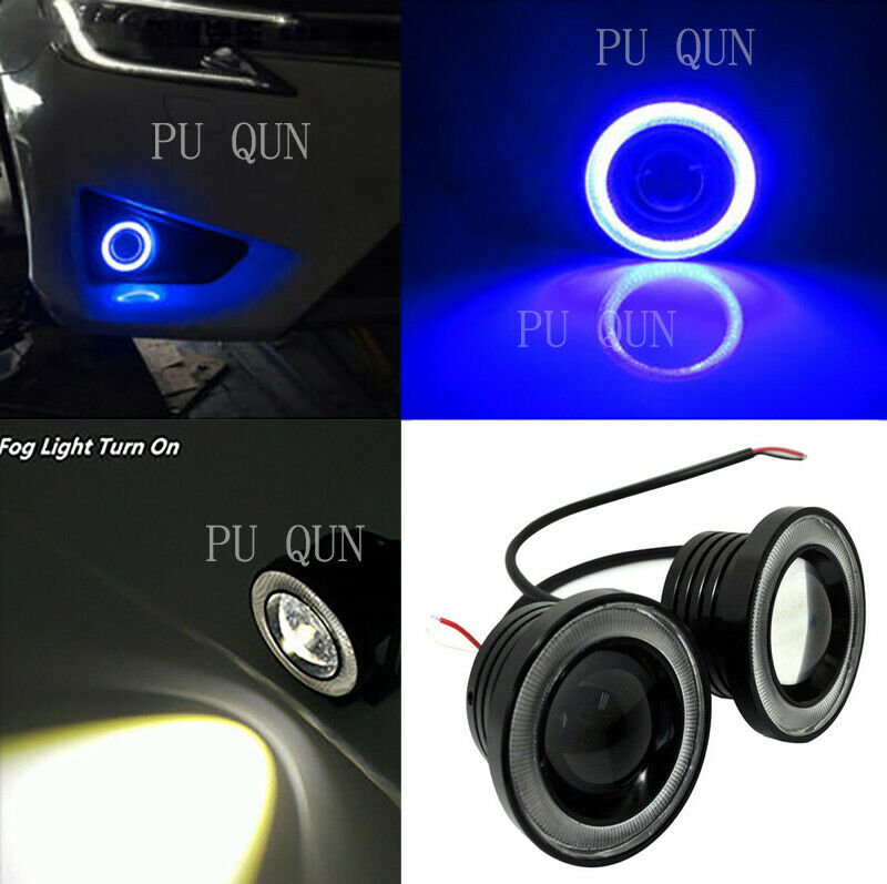 3.5" Inch COB LED Fog Light Projector Car Blue Angel Eyes Halo Ring DRL Lamp